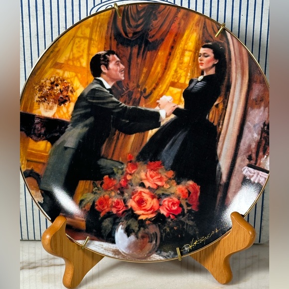 'The Proposal' Gone With The Wind Art Glass Plate No.121896 Full Set + Hanger - Picture 5 of 8
